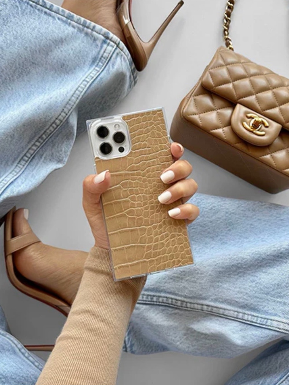 Leather-Texture Tan Phone Case for 14 Pro IPhones
